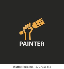 Hand holding paint brush painter artis revolution logo design