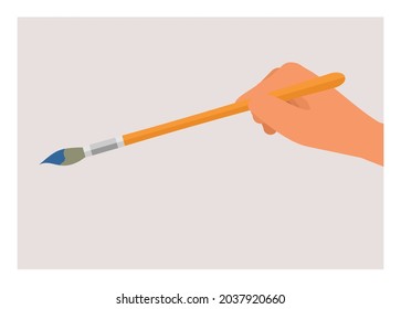 Hand holding paint brush. Simple flat illustration