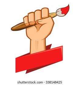 Hand Holding A Paint Brush Symbol, Vector Illustration