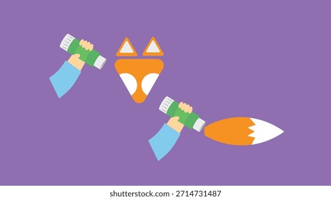 Mano sosteniendo un pincel de pintura. Ilustración vectorial en estilo de diseño plano.