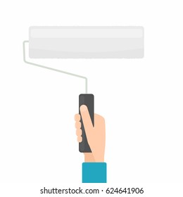 hand holding paint roller. close up vector illustration isolated on white