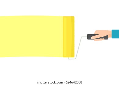 hand holding paint roller. close up vector illustration isolated on white