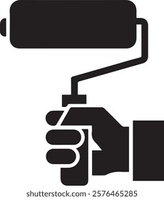 Hand Holding Paint Roller Icon - Silhouette of a Paint Roller Held by a Hand Representing Painting and Renovation Work