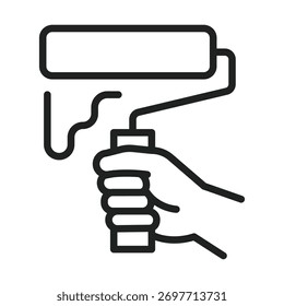 Hand holding paint roller icon, minimal line style