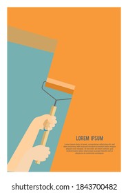 Hand holding paint roller. Simple flat illustration
