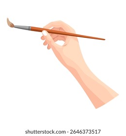 Hand holding paintbrush. Brush painting on white. Art drawing hand of an artist in cartoon style. Vector flat illustration isolated on white background