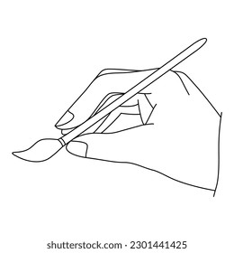 Hand Holding a Paintbrush Line Art