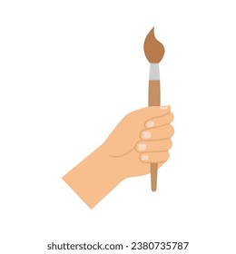 Hand holding paintbrush. Vector illustration. Flat design.