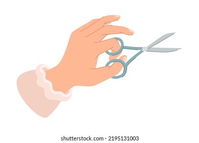 Hand Holding Pair of Scissors for Cutting Paper Vector Illustration