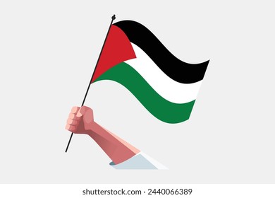 A Hand holding The Palestine Flag, Flag of Palestine, original and simple Palestine flag, vector illustration of Palestine flag
