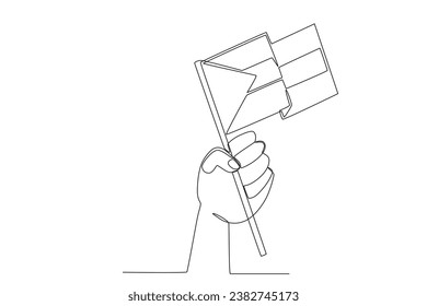 A hand holding a Palestinian flag. Palestine one-line drawing