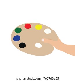 Hand holding a palette, vector illustration design. Hands collection.