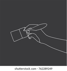 Hand holding a pallet, vector illustration design. Hands collection.