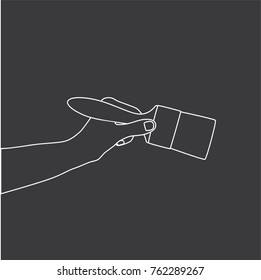 Hand holding a pallet, vector illustration design. Hands collection.