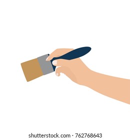 Hand holding a pallet, vector illustration design. Hands collection.