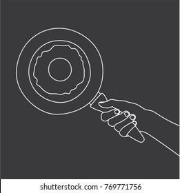 Hand holding a pan, vector illustration design. Hands collection.