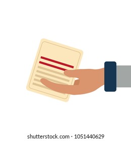 Hand holding paper card. Vector illustration