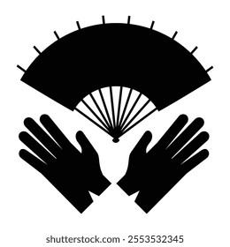 Hand Holding a Paper Chinese Hand Fan Silhouette Icon for Traditional and Cultural Themes