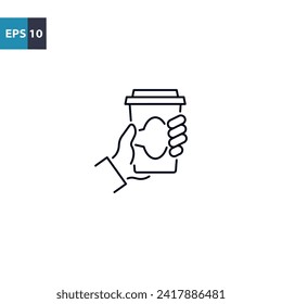 Hand holding a paper coffee cup outline icon Vector illustration