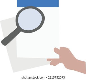 Hand Holding Paper Documents with Magnifying Glass