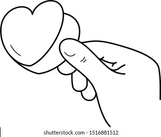 Hand holding paper heart shaped card. Valentine's Day. Vector outline icon.