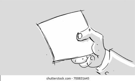 Hand holding a paper note Vector sketch for storyboard, projects, cartoons