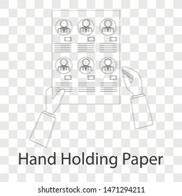 Hand holding paper on transparency background. Flat Vector illustration. 