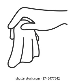 hand holding a paper tissue over white background, line style, vector illustration