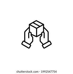 Hand holding parcel, cargo, delivery, box simple thin line icon vector illustration