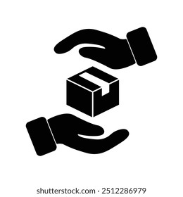 Mano que sostiene el paquete en estilo plano. Entrega a domicilio, concepto de servicio rápido y conveniente. Ilustración gráfica de Vector