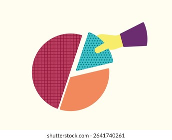 Hand holding part of pie chart business illustration