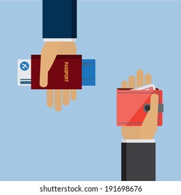 hand holding passport and air travel concept