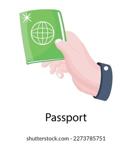 Hand holding a passport, flat icon