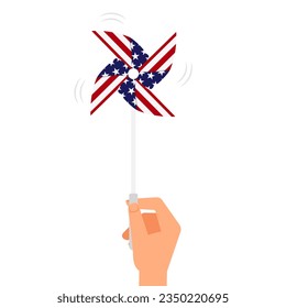 Hand holding patriotic wind spinner image. Clipart image svg