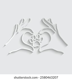 Hand holding paw cat dog icon. Animal care and protect