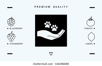 Hand holding paw symbol. Animal protection. Graphic elements for your design