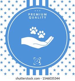 Hand holding paw symbol. Animal protection. Graphic elements for your design