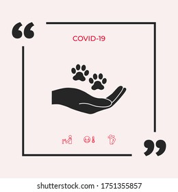 Hand holding paw symbol. Animal protection. Graphic elements for your design
