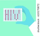 Hand holding pcr plate where wells form HIV word. Stock vector illustration for aids disease diagnostics, cure research.