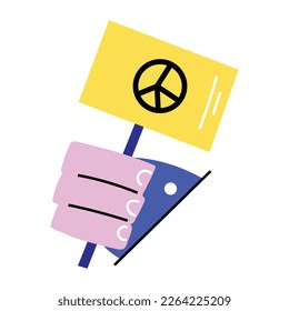 Hand holding peace board, flat sticker 
