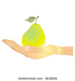 hand holding a pear