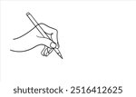 Hand holding a pen continuous line art drawing contour. Writer. Vector illustration	