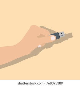 Hand holding a pen drive, vector illustration design. Hands collection.