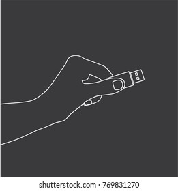 Hand holding a pen drive, vector illustration design. Hands collection.