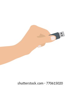 Hand holding a pen drive, vector illustration design. Hands collection.