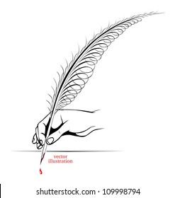hand holding a pen or a feather