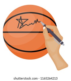 Hand Holding Pen And Giving Autograph On Basketball