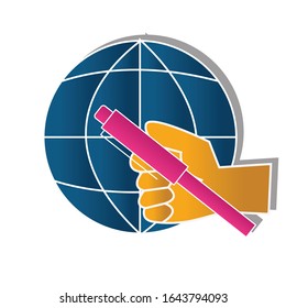 Hand holding pen icon concept. Creative idea design. Flat vector illustration for template, brochure or presentation.