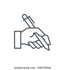 Hand holding a pen icon suitable for info graphics, websites and print media and  interfaces. Line vector icon.