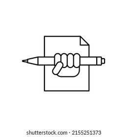 Hand holding a pen. Logo and icon design. Isolated vector illustration on white background.
